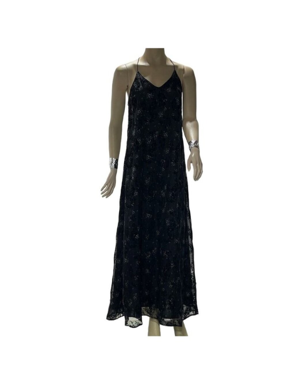 Sugar + Lips Black Lace Maxi Dress S Sleeveless V-Neck Back Detail New